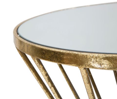 Mesa redonda Hypnos de metal dorado y cristal