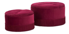 Pouf de rangement rond Velours Bordeaux avec franges
