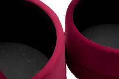 Pouf de rangement rond Velours Bordeaux avec franges