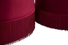 Pouf de rangement rond Velours Bordeaux avec franges