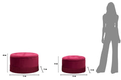Pouf de rangement rond Velours Bordeaux avec franges