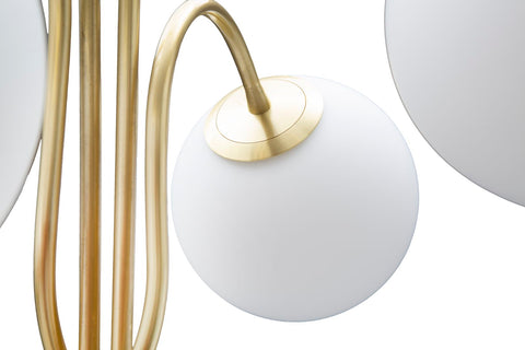 Lampadaire Glamy Métal Doré 4 Lumières Sphères en Verre Opaque