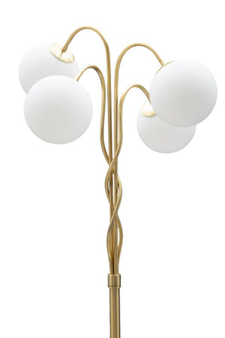 Lampadaire Glamy Métal Doré 4 Lumières Sphères en Verre Opaque