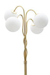 Lampadaire Glamy Métal Doré 4 Lumières Sphères en Verre Opaque