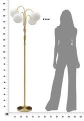 Lampadaire Glamy Métal Doré 4 Lumières Sphères en Verre Opaque