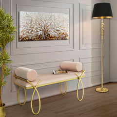 Banc Velours Rose et métal doré