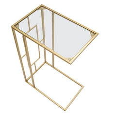 Table basse rectangulaire métal doré et plateau en verre