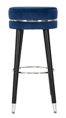 Tabouret de bar Velours Gris bois pieds Noir finition argentée