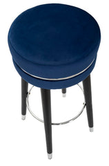 Tabouret de bar Velours Gris bois pieds Noir finition argentée