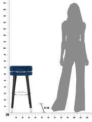Tabouret de bar Velours Gris bois pieds Noir finition argentée