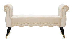 Banquette Paris Velours Crème pieds en bois dorés