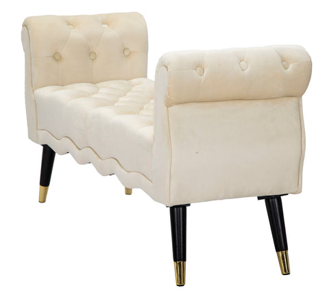 Banquette Paris Velours Crème pieds en bois dorés