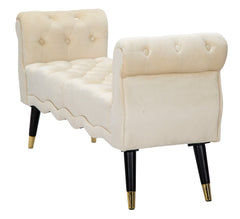 Banquette Paris Velours Crème pieds en bois dorés