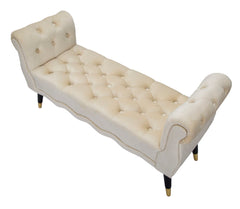 Banquette Paris Velours Crème pieds en bois dorés