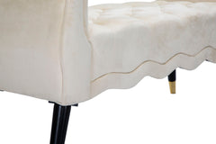 Banquette Paris Velours Crème pieds en bois dorés