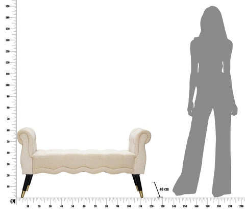 Banquette Paris Velours Crème pieds en bois dorés