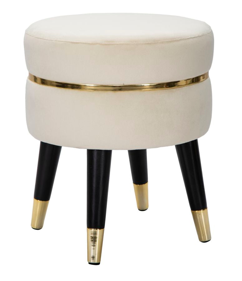 Taburete crema Terciopelo patas de metal negro acabado dorado