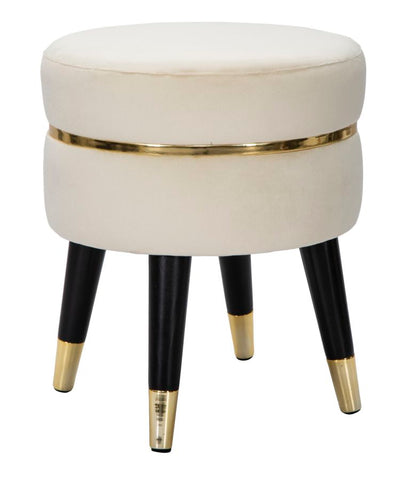 Taburete crema Terciopelo patas de metal negro acabado dorado