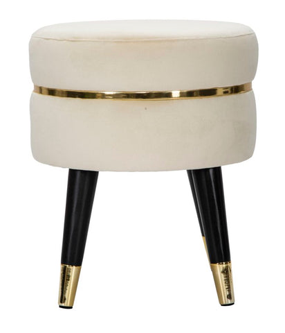Taburete crema Terciopelo patas de metal negro acabado dorado