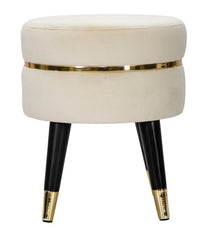 Tabouret crème Velours pieds métal noir finition dorée