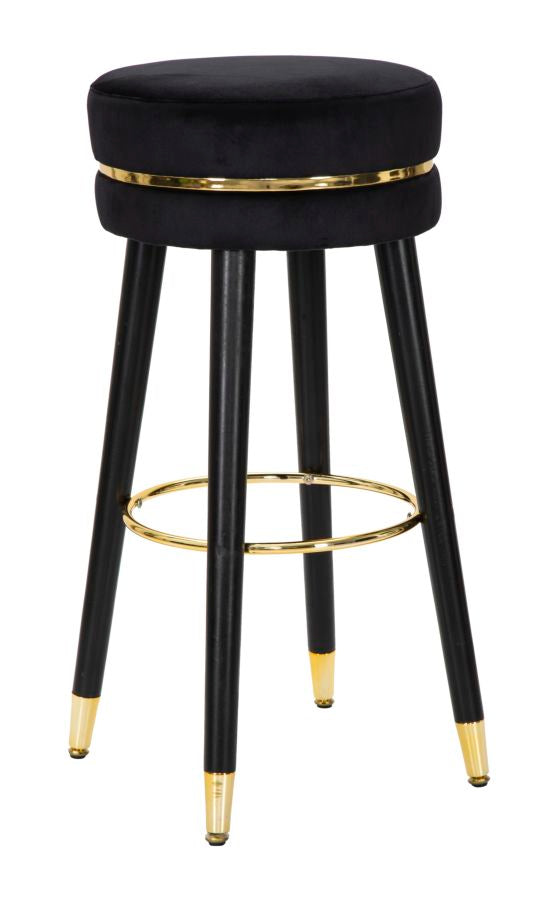 Tabouret de bar en bois et velours Noir finition argentée