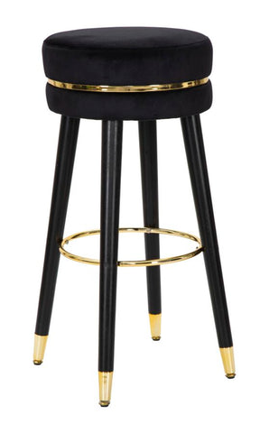 Tabouret de bar en bois et velours Noir finition argentée