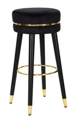 Tabouret de bar en bois et velours Noir finition argentée