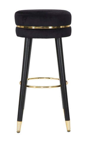 Tabouret de bar en bois et velours Noir finition argentée