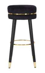 Tabouret de bar en bois et velours Noir finition argentée