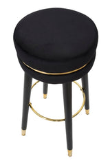 Tabouret de bar en bois et velours Noir finition argentée