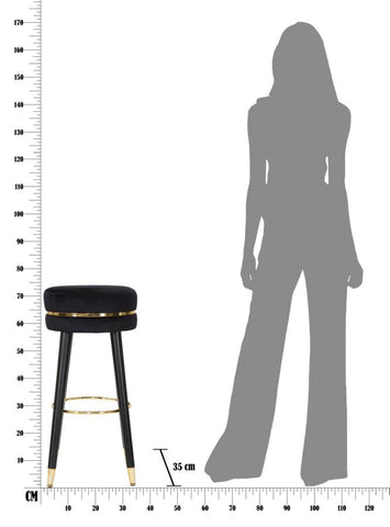 Tabouret de bar en bois et velours Noir finition argentée