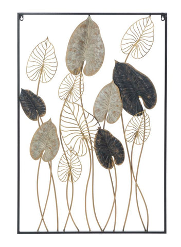 Panel metálico Hojas Century Negro y dorado