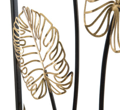 Panneau décoratif en métal Luxy motifs feuilles Doré cadre Noir
