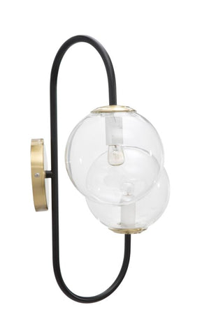 Aplique de pared 2 luces metal negro y dorado con esferas de cristal