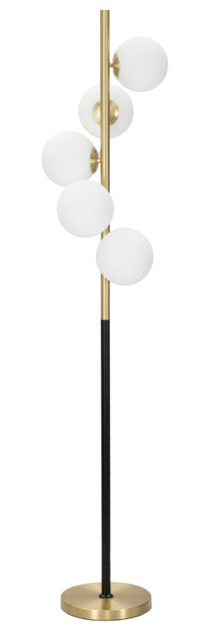 Lampe sur pied 5 lumières Glamyy Métal doré et noir sphères en verre blanc