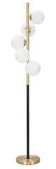 Lampe sur pied 5 lumières Glamyy Métal doré et noir sphères en verre blanc