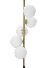 Lampe sur pied 5 lumières Glamyy Métal doré et noir sphères en verre blanc