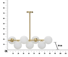 Lampe de plafond 7 lumières Glamy métal doré et sphères en verre blanc