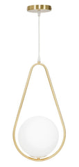 Lampe de plafond Glamy sphère en verre blanc et métal doré