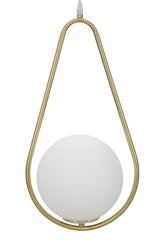 Lampe de plafond Glamy sphère en verre blanc et métal doré