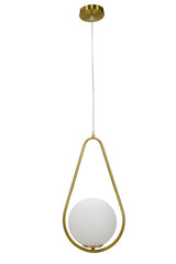 Lampe de plafond Glamy sphère en verre blanc et métal doré