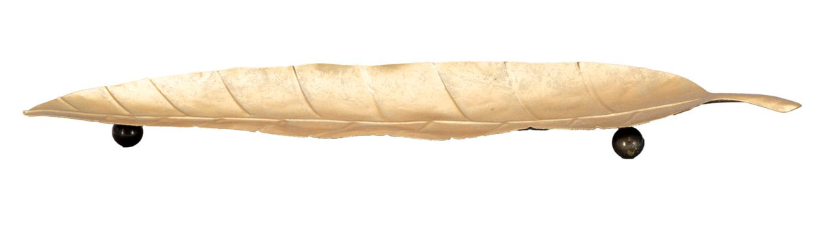 Plateau en métal doré forme feuille