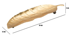 Plateau en métal doré forme feuille