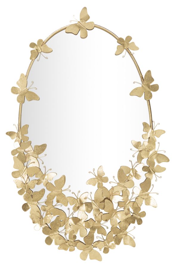 Miroir mural ovale décoré Papillon cadre doré
