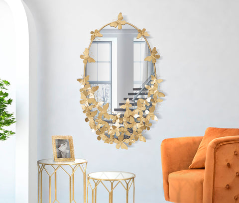 Miroir mural ovale décoré Papillon cadre doré