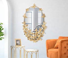 Miroir mural ovale décoré Papillon cadre doré