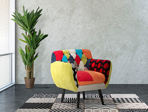 Fauteuil Impérial Tissu patchwork en bois