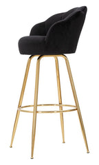 Tabouret de bar Velours Noir pieds dorés