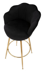 Tabouret de bar Velours Noir pieds dorés