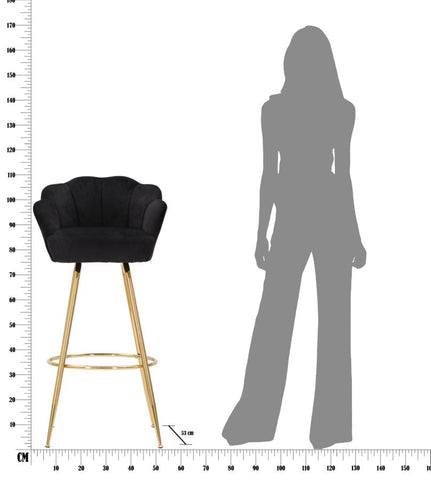 Tabouret de bar Velours Noir pieds dorés